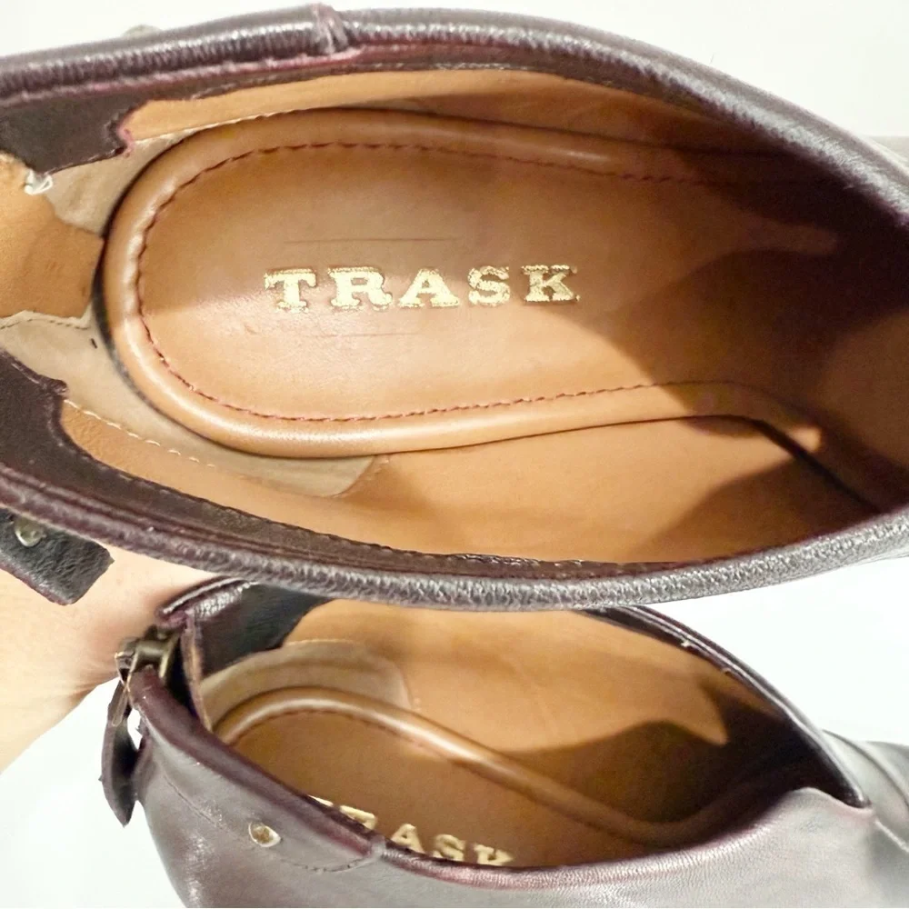 TRASK Tenley Wine Brush-Off Sheep Wedge Booties Leather 36-1273 Size 7